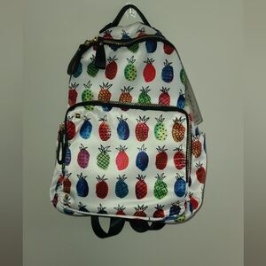 NWT MMS Design Studio Satin White backpack Colorful Pineapple print 14" × 11"